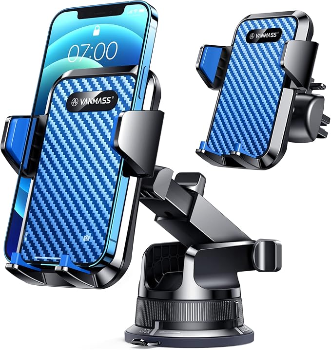 VANMASS Phone Holders for Your Car [Super Suction Cup] Cell Phone Mount Car Dashboard Windshield Vent Desk Fit for iPhone 17 Pro Max 16 15 14 Universal Handsfree Automobile Vehicle Cradle,Blue
