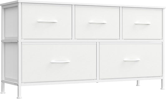 SONGMICS Dresser - 5-Drawer Storage Organizer Unit in Cloud White & Snow White | Durable Steel & MDF Design