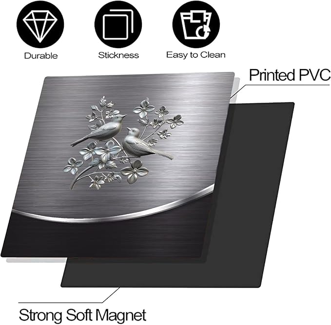 Grey Metal Silver Pattern Dishwasher Cover Sheet Magnetic Bird Flower Polishing Steelbird Dishwasher Skin Decor Silver Texture 23X17 INCH Magnet Rerigerator Wrap Kitchen Panel Full Decal