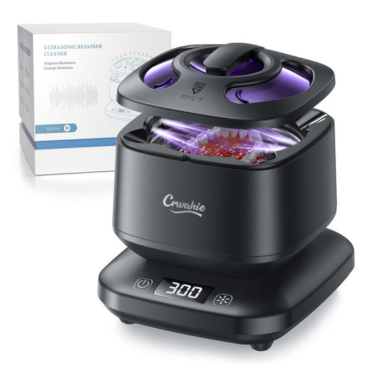 Ultrasonic Retainer Cleaner, Detachable 45kHz Retainer Cleaner Machine 3 Modes Dental Cleaning Pod with Visible Window Digital Timer for Mouth Guard, Dentures, Aligner, Braces, Jewelry - Black