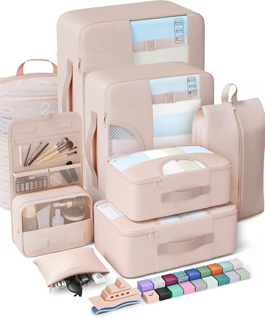 Veken Packing Cubes Set - Travel Essentials for Beach Vacations | Suitcase Organizer with Hanging Toiletry Bag