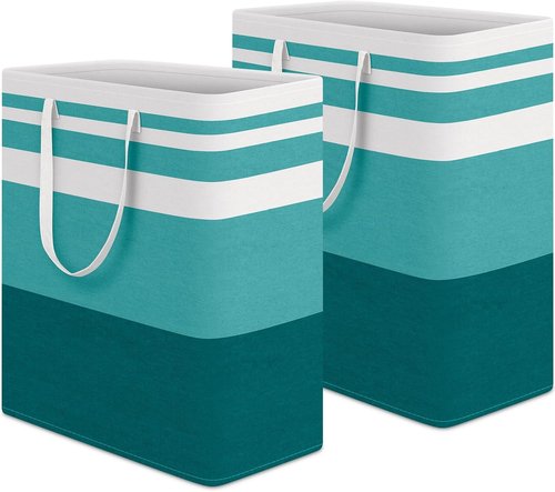 HomeHacks Large Waterproof Laundry Basket - Collapsible Tall Hamper with Extended Handles | 100L Green