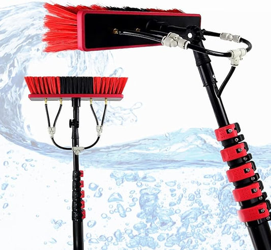 Window Cleaning Pole, Water Fed Telescopic Window Cleaning Brush, Extendable Cleaner Roof Cleaning Tools Window Cleaner Kit for Photovoltaic Panel, Trucks, Bus, Cars,18ft/5.4m-35cmBrushhead