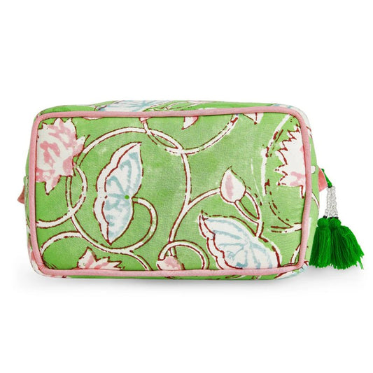 Huar Travel Makeup Bag- Large Capacity Cosmetic Bags for Women - Water Resistance Lining Portable Pouch & Open Toiletry Bag - Perfect Girls Makeup Organizer for Travel Essentials (Lime & Pink Floral)