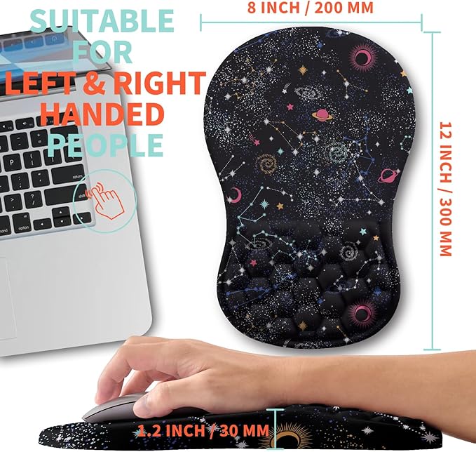 Kuosgm Ergonomic Mouse Pad Wrist Support with Memory Foam Massage Bulge, Carpal Tunnel Pain Relief Mousepad Wrist Rest for Mouse(12x8 inch, Galaxy)