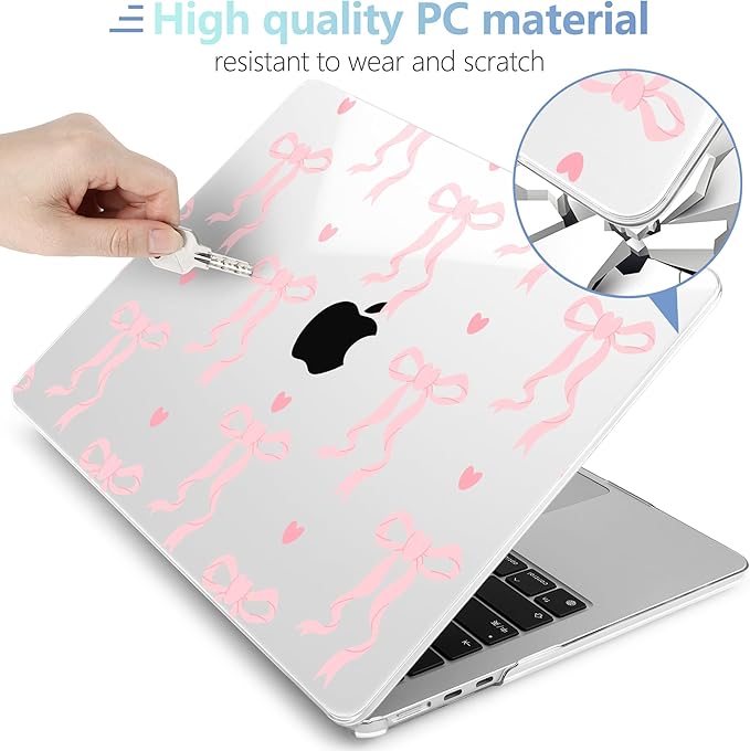 MEEgoodo Case for M5/M4/M3/M2 MacBook Air 13 inch Case 2026 2025 2024 2022, Fit Model A3449/A3240/A3113/A2681, Laptop Hard Shell Compatible with MacBook Air 13.6-inch, Trendy Bow & Hearts
