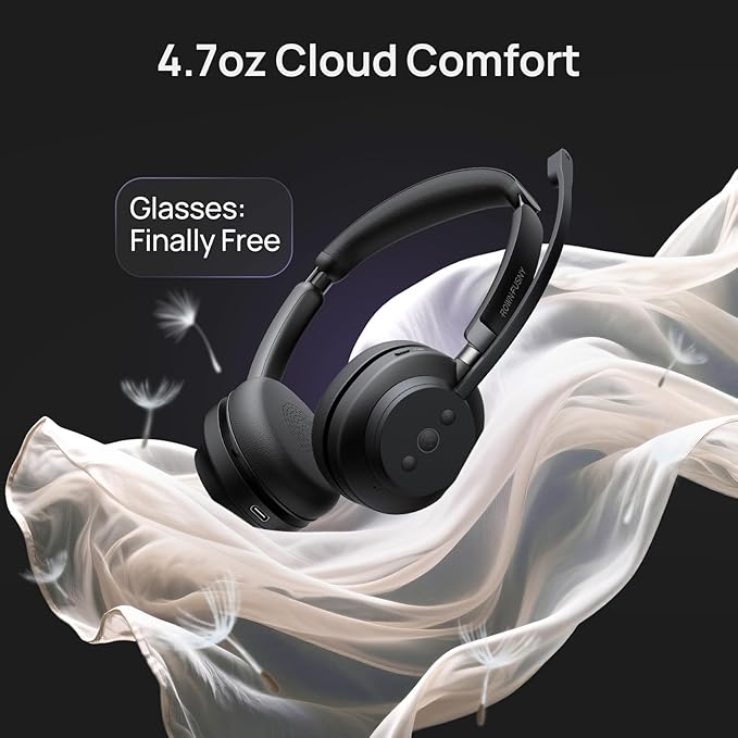 Rownfusny Wireless Headset with Mic for Work, Bluetooth Headphones with Noise Cancelling Microphone & 2.4G USB Dongle, Mute Button for PC, Laptop, Call Center, Home, Office, Zoom, Teams Meeting