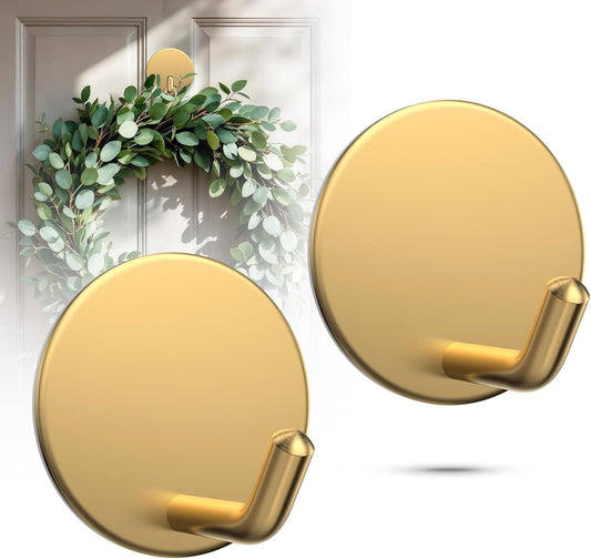 OUTXE Heavy-Duty Adhesive Wreath Hanger - Perfect for All Seasons | Gold, 2-Pack for Doors & Windows