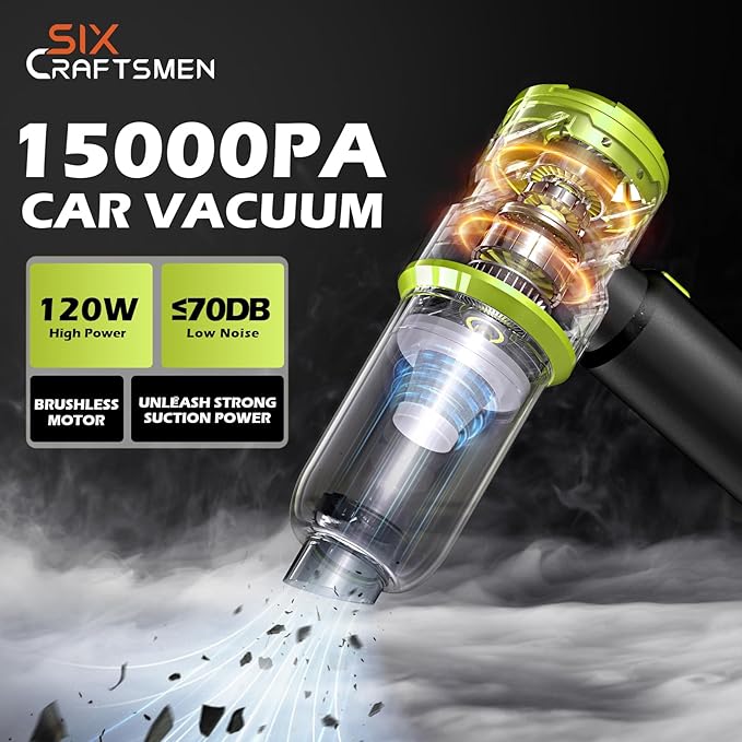 Handheld Car Vacuum Portable Cordless with 2000mAh Battery, 4 in 1 Handheld Vacuum Cleaner and Air Duster ,15000PA Portable Mini Hand Held Vacuum Rechargeable for Home, Car, Office, Pet Hair（Green）