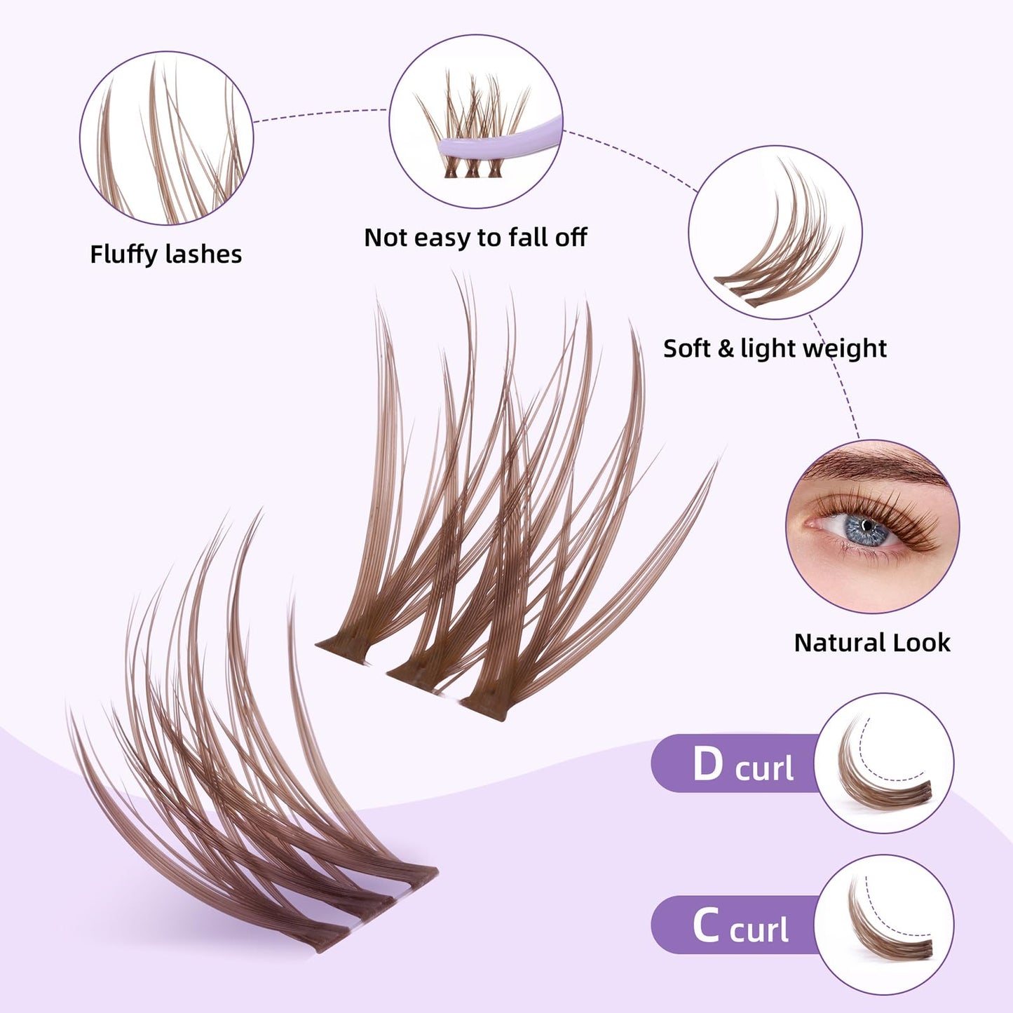 Brown Lash Clusters 10-18mm Mix D Curl Dark Brown Lash Clusters 120pcs DIY Wispy Cluster Eyelash Extensions Individual Natural Lashes Cluster False Eyelash Clusters (S3 Lashes Only)