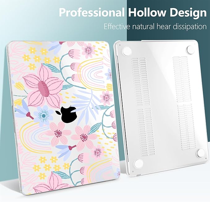 TWOLSKOO for MacBook Air 15 inch Case 2026 2025 2024 2023 Release M5 A3448 M4 A3241 M3 A3114 M2 A2941, Plastic Hard Shell & Screen Protector & Keyboard Cover & Type C Adapter, Floral Spring