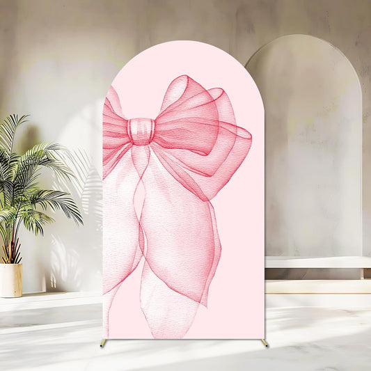 Sensfun Pink Bow Arch Backdrop - 2-Sided Pastel Pink Bowknot Cover for Birthday & Wedding Decor | 2.6x6ft