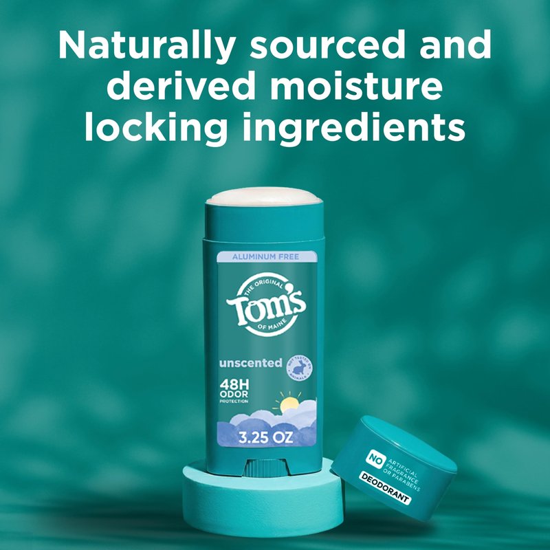 Tom’s of Maine Unscented Natural Deodorant, Aluminum Free, Clear Application, Odor & Wetness Protection, Naturally Derived Ingredients, 3.25 oz (2 Pack)