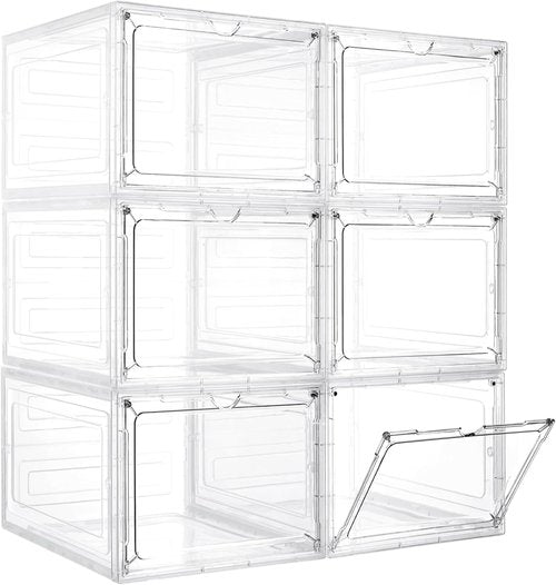 LXLXXL Storage Bins - 6 Pack Clear Plastic Containers with Magnetic Door | 19 Qt Stackable for Home & Office