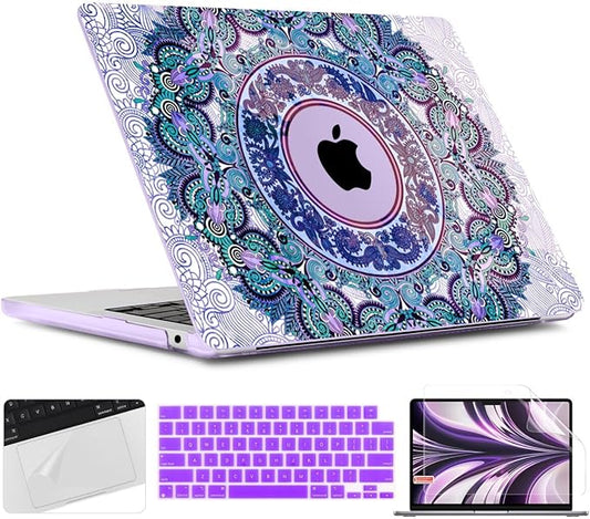 TWOLSKOO for MacBook Air 15 inch Case 2026 2025 2024 2023 Release M5 A3448 M4 A3241 M3 A3114 M2 A2941, Plastic Hard Shell & Screen Protector & Keyboard Cover & Trackpad Film, Purple Mandala