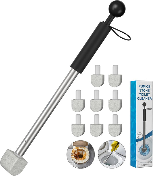 YINGMORE Pumice Toilet Cleaner - 17-Inch Handle for Effective Hard Water Stain Removal | Includes 1 Handle & 8 Pumice Stones