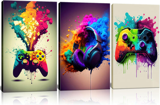 Skiennix 3-Piece Game Room Wall Art - Colorful Graffiti Theme Posters for Boys' Bedrooms | 12x16 Inch