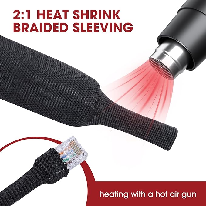 BuyUneed Heat Shrink Wire Loom 2:1 Shrinkable Braided Cable Sleeve 1-3/8 Inch ID-46ft Abrasion Protection Flexibility Fabric Wiring Harness Cover Sheath