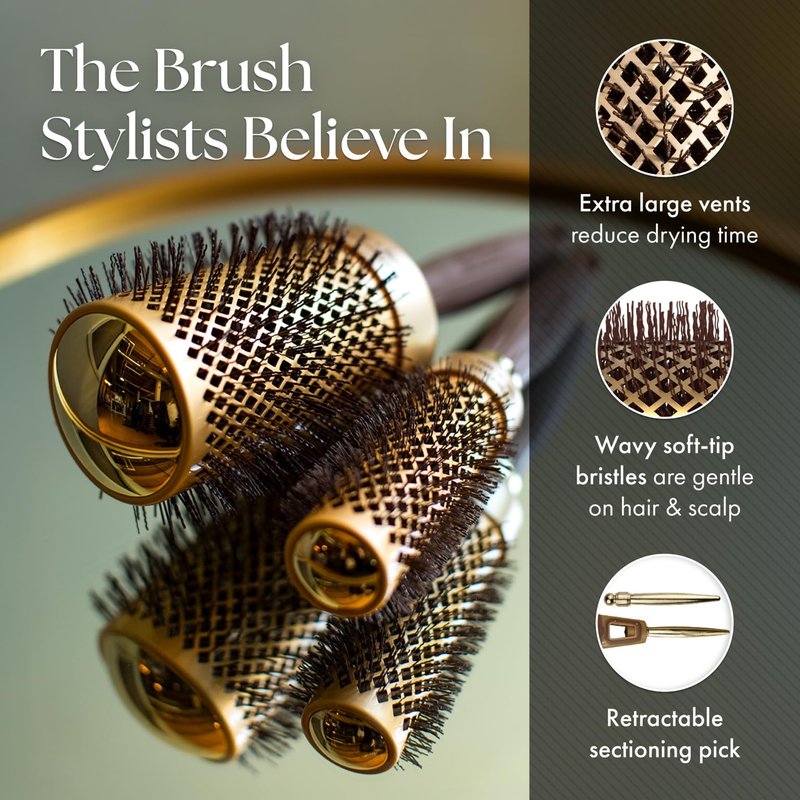 Olivia Garden NanoThermic Ceramic + Ion Round Thermal Hair Brush - Not Electrical - Professional Blowout Brush for Normal to Thick Hair, NT-18 3/4"