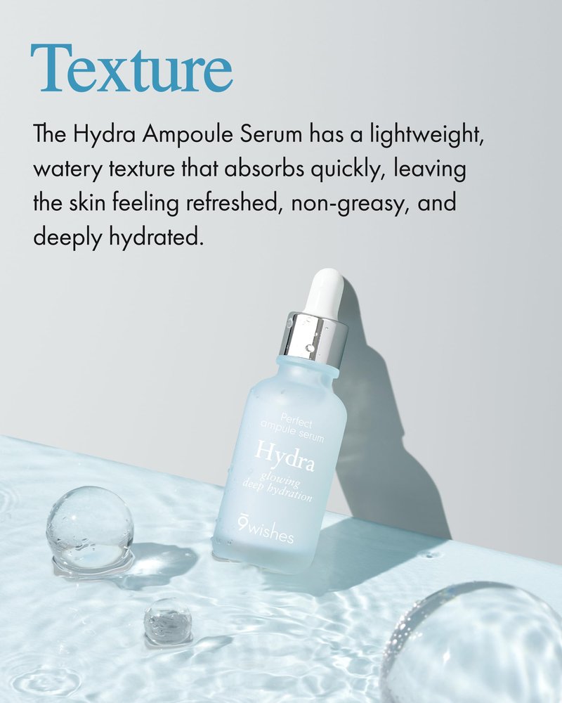 9 Wishes Hydra Ampoule II (1.01 fl oz) – Award-Winning Hydrating Serum for Face with Hyaluronic Acid, 55% Coconut Water, 72-Hour Long-Lasting Moisture, Korean Glass Skin Effect