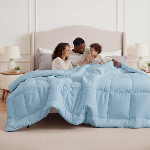 Bedsure Comforter Duvet Insert - Oversized King All-Season Quilted Bedding, GentleSoft Down Alternative, Light Spa Blue 116x98 Inches