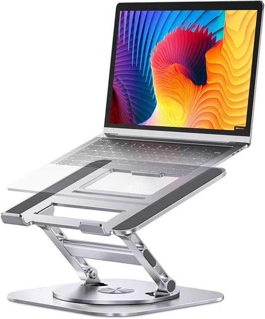 AOEVI Adjustable Laptop Stand with 360 Rotating Base, Stable Computer Stand for Laptop Ergonimic Foldable Laptop Riser for Desk Compatible with MacBook Pro/Air Notebook up to 16 Inches, Silver