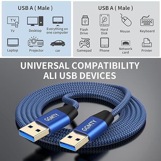 GGMTY USB to USB Cable 3FT(2 Package),Durable Braidedfor USB 3.0 Male to Male Type A to Type A Cable Data Transfer Compatible with Hard Drive, Laptop, DVD Player, TV, USB 3.0 Hub, Monitor, Camera