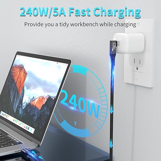 CHENLENIC USB4 Cable, with Thunderbolt 4, 240W Charging, 40 Gbps Data, 8K @ 60Hz HDR, USB C to USB C Cable, 90Degree for MacBook,Hub, Dock, M2, M3, Mac SSD (90Degree USB4 40G 240W 2M)