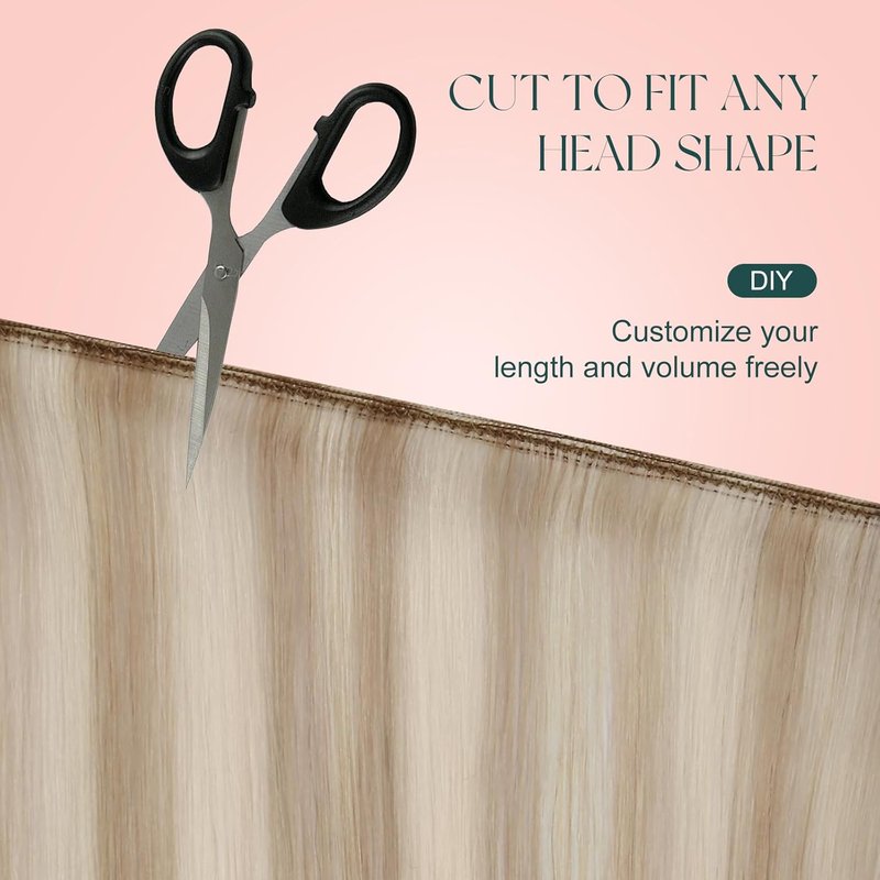 Human Hair Weft Extensions - Seamless Ash Blonde Highlights | 14 Inch, 70G Smooth Texture