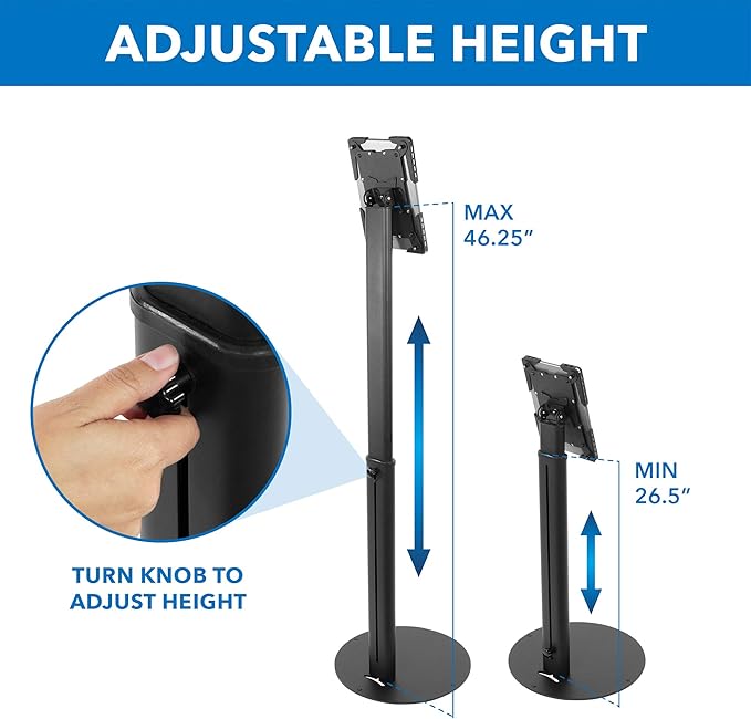 Mount-It! Anti-Theft Universal Tablet Floor Stand Kiosk, Locking Enclosure for iPad, Galaxy Tab & Surface Pro 9.7"–13.1", Height Adjustable 27.5"–47", Commercial Kiosk Stand, Black