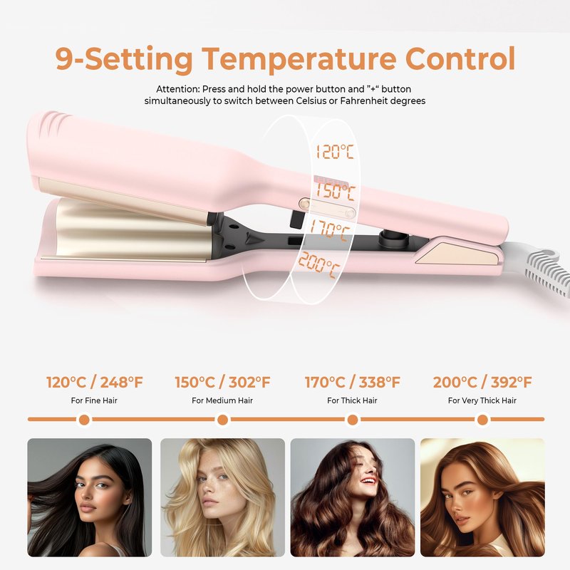 Curling Iron Hair Crimper Waver, Beach Waves Curling Wand, Waver Hair Tool, Double Voltage, Easy to Use, Pink, 1.25 Inch