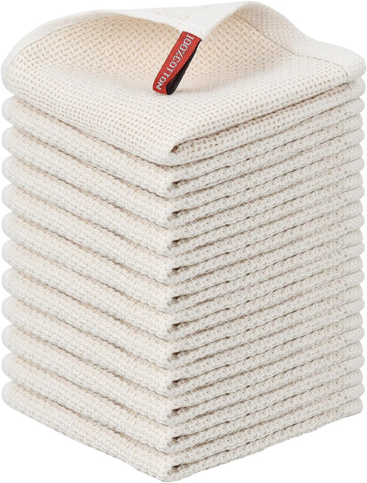 Niallant Cotton Kitchen Towels - Soft & Absorbent Dish Rags | 12 Pack, 12x12 Inch