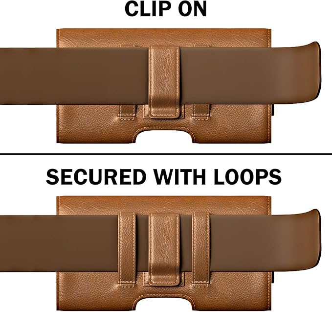 BOMEA Case for Large iPhone Plus, Pro Max 16 15 14 13 12 11 Xs, Samsung Galaxy S25+ S24+ S23+ S22+ S21+, Cell Phone Belt Holster Clip, ID Card Holder Pouch, Fits Otterbox Case - Brown