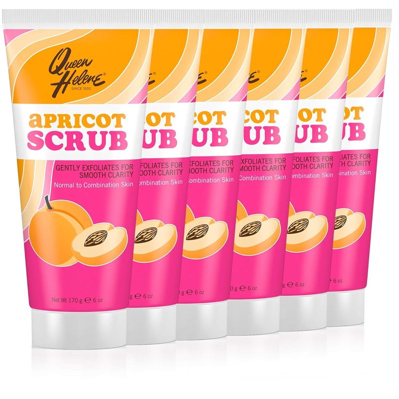 Queen Helene Apricot Facial Scrub – Gentle Exfoliating Cleanser for Smooth Radiant Skin | 6 oz | Pack of 6