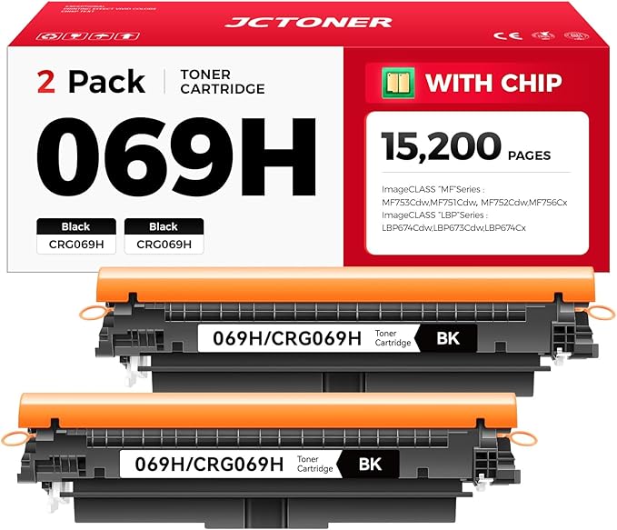 JCTONER 069H Black Toner Cartridge 2-Pack Printer Ink