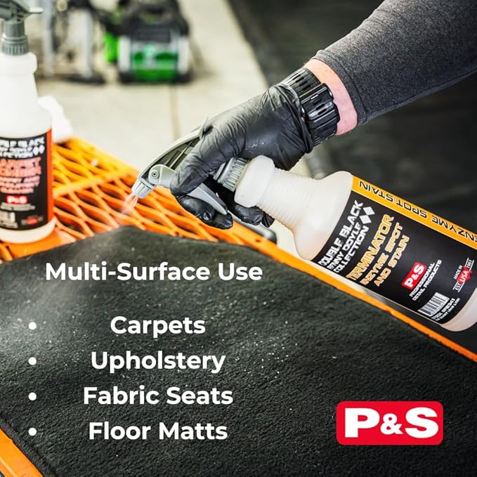 P & S PROFESSIONAL DETAIL PRODUCTS Terminator Enzyme Spot & Stain Remover – Professional Upholstery & Carpet Cleaner, Eliminates Grease, Dirt, Protein-Based Stains, Fresh Scent - 32 Oz.
