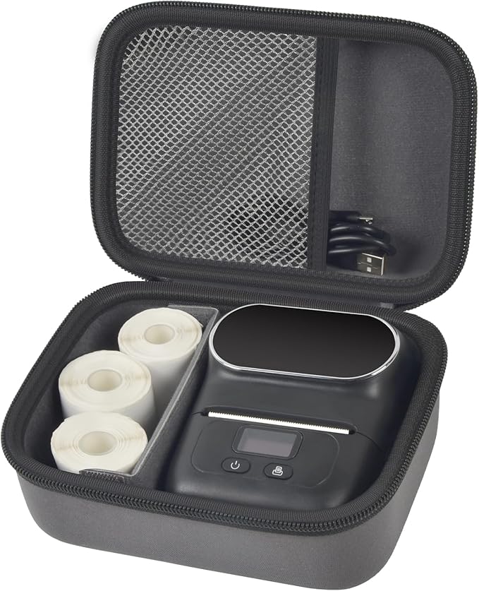 Boobowl Case Compatible with Phomemo M110 Label Maker - Portable Mini Bluetooth Thermal Label Maker Carrying Storage Bag for Printer Labels, USB Cable and Accessories Black (Box Only)-Grey