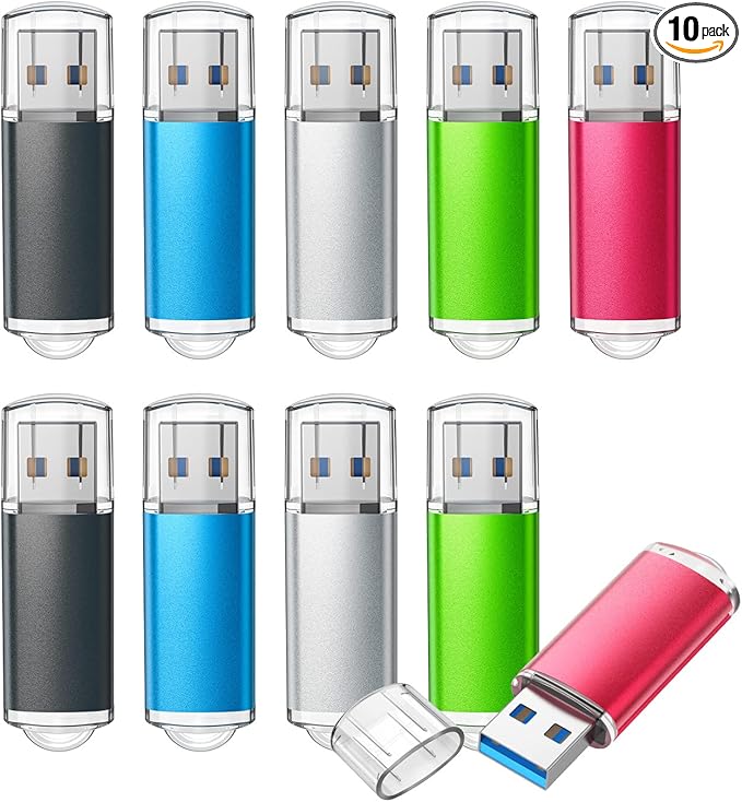 TOPESEL 32GB 10Pack 3.0 USB Flash Drive High Speed Thumb Drive Memory Stick Jump Drive USB Zip Drive for PC Laptops Tablets TVs Car Audio(5 Mixed Colors: Black Blue Green Red Silver)