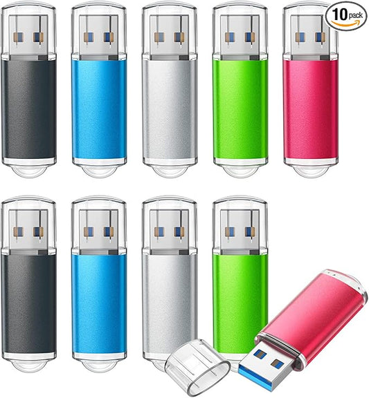 TOPESEL 32GB 10Pack 3.0 USB Flash Drive High Speed Thumb Drive Memory Stick Jump Drive USB Zip Drive for PC Laptops Tablets TVs Car Audio(5 Mixed Colors: Black Blue Green Red Silver)