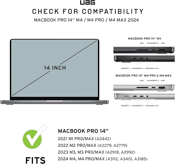 URBAN ARMOR GEAR UAG Designed for MacBook Pro 14" Case M5 2026 M4 2024 M3 2023 Pro/Max Chip Rugged Military Grade Laptop Cover, Plyo Translucent Clear Ice