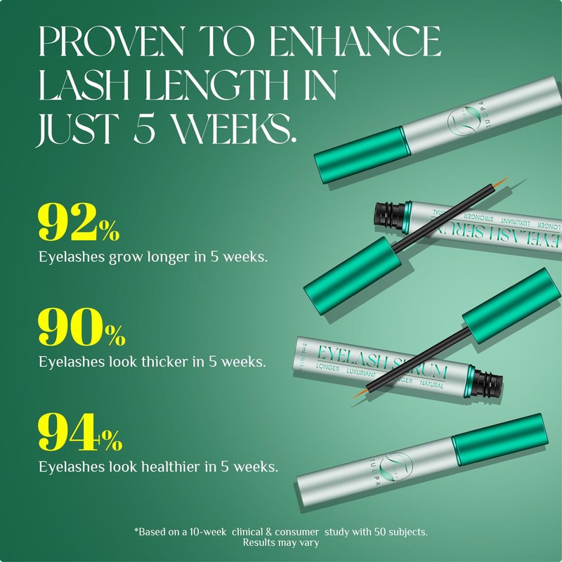 TUDPA Eyelash Growth Serum: Enhances length, density & strength, conditions lashes. Vegan, cruelty-free, gentle for sensitive eyes. 3mL (2-month supply)