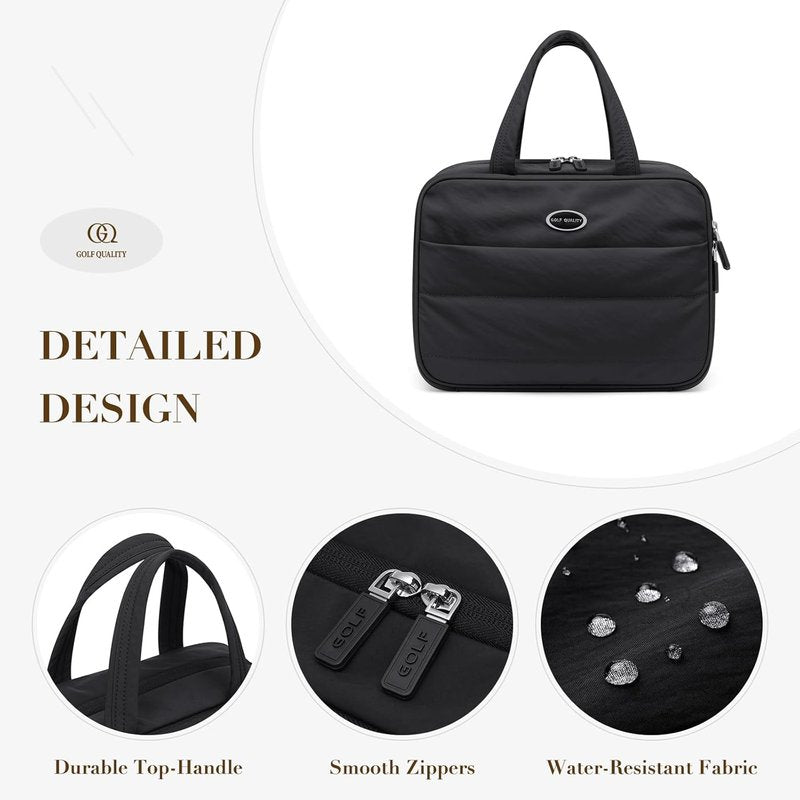 Travel Toiletry Bag - Water-Resistant Makeup Organizer with Jewelry Compartment | Black