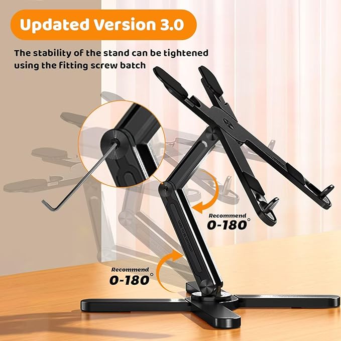 Moallia N86 360 Rotating Laptop Stand, Adjustable Height & Angle, Ergonomic Metal Riser for Desk Collaborative Work, Fully Foldable for Easy Storage, Fits All MacBook & Laptops up to 16 inches, Black