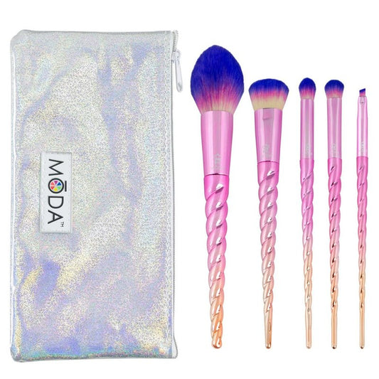 MODA Mythical Star Travel 6pc Makeup Brush Set – Vegan Face & Eye Makeup Brushes with Holographic Travel Case, Soft Synthetic Brushes for Foundation, Blush, Eyeshadow & Blending