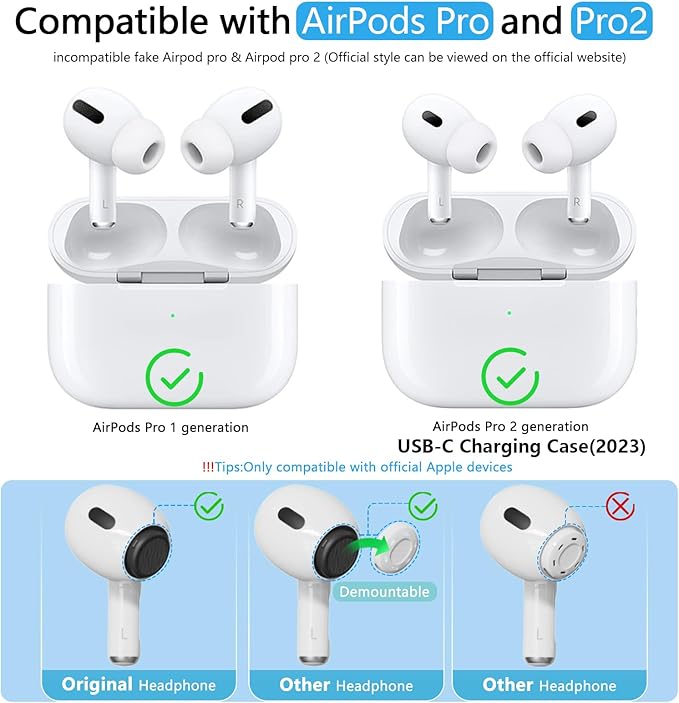 Pohgelan Compatible with AirPods Pro 2nd/1st Generation Silicon+Memory Foam Replacement Ear Tips,with Noise Reduction Hole &Built-in dust Guard Screen,for USB-C Charging Case-3 Sizes (S/M/L)