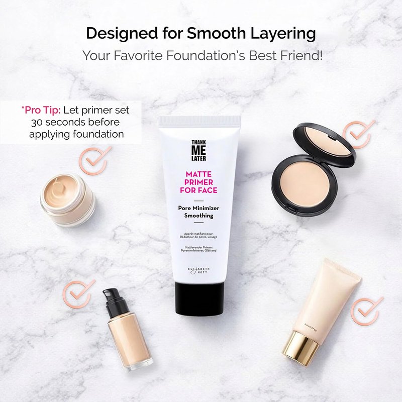 Elizabeth Mott Thank Me Later Pore Minimizer Primer for Face - Soft-Matte Finish - Smooths the Look of Pores, Mattifying Face Primer, Lightweight K-Beauty Formula, Leaping Bunny Certified, 30g