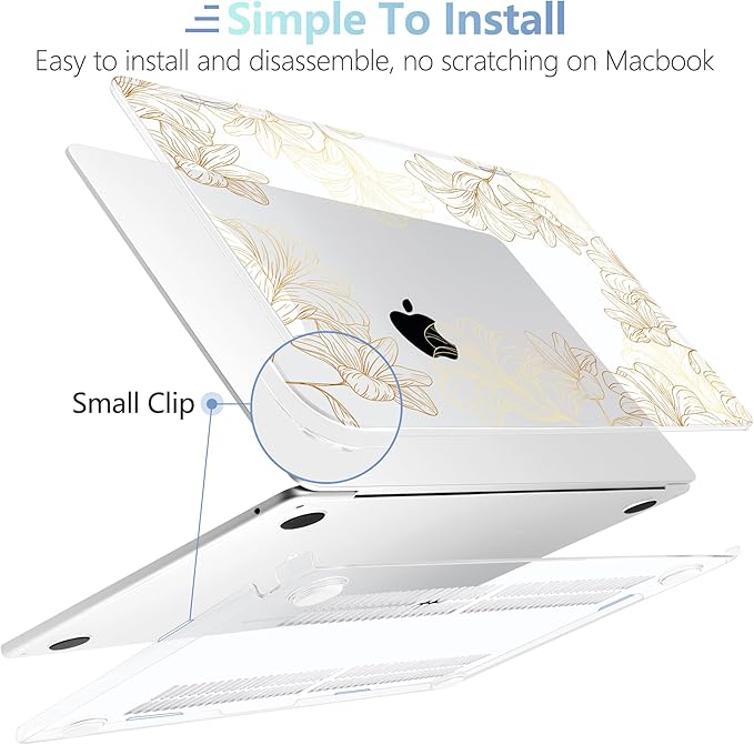 MEEgoodo Case for M5/M4/M3/M2 MacBook Air 13 inch 2026 2025 2024 2022, Fit Model A3449/A3240/A3113/A2681, Case Compatible with MacBook Air 13.6-inch, Drawn Golden Floral