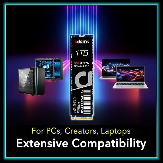 Addlink S85 1TB NVMe SSD M.2 2280 PCIe 4.0 Gen4 Internal Solid State Drive, Up to 6000MB/s, HMB Technology, 3D TLC NAND, Storage Upgrade for Laptop, Desktop PC, Gaming, Creators (ad1TBS85M2P)