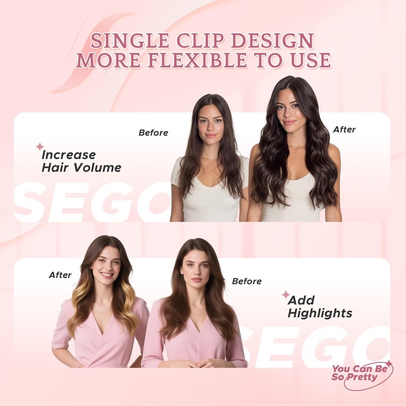 SEGO Single Clip In Hair Extensions Real Human Hair 6 Pcs Individual Clip Ins Remy Straight Soft Seamless Hairpieces for Women -14 Inch #02R Dark Brown
