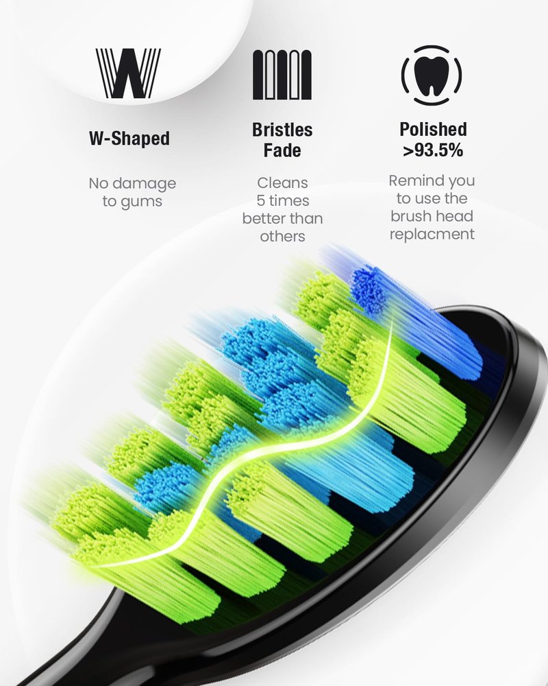 7AM2M Sonic Electric Toothbrush for Adults&Kids, Type-C Charging Run for 120 Days, with 6 Brush Heads, 5 Modes&40000VPM Powered Rechargeable Toothbrush, Travel & Home Use (Black)